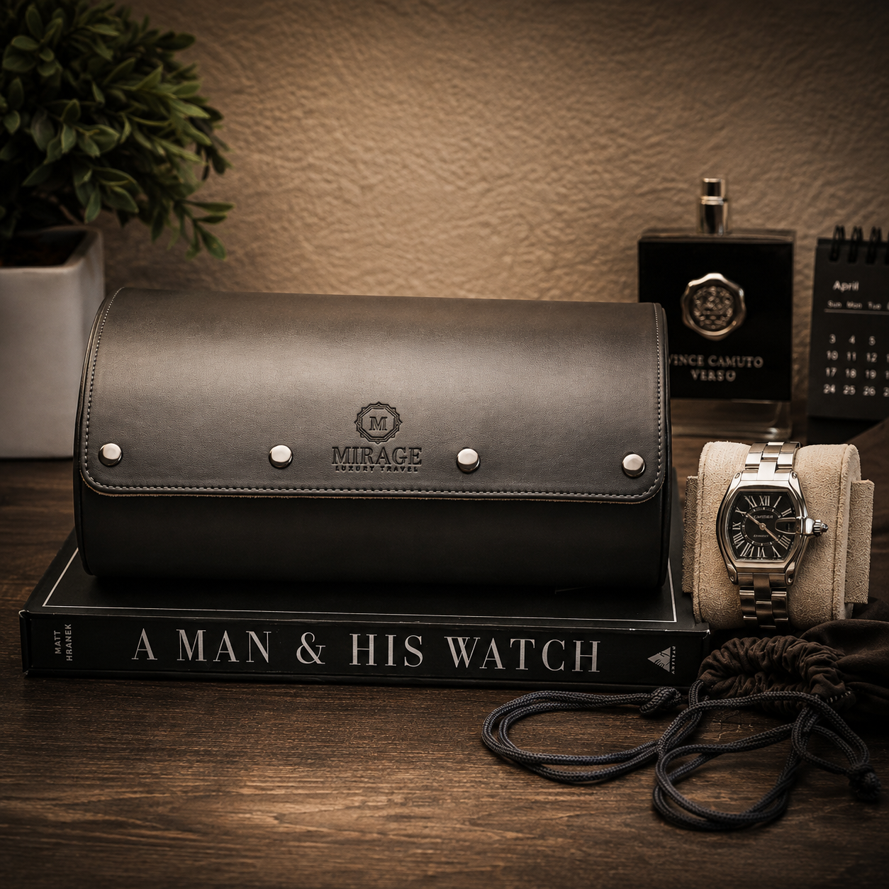 6 Watch Travel Case Vegan Leather Watch Roll (Slate Gray - White Interior)