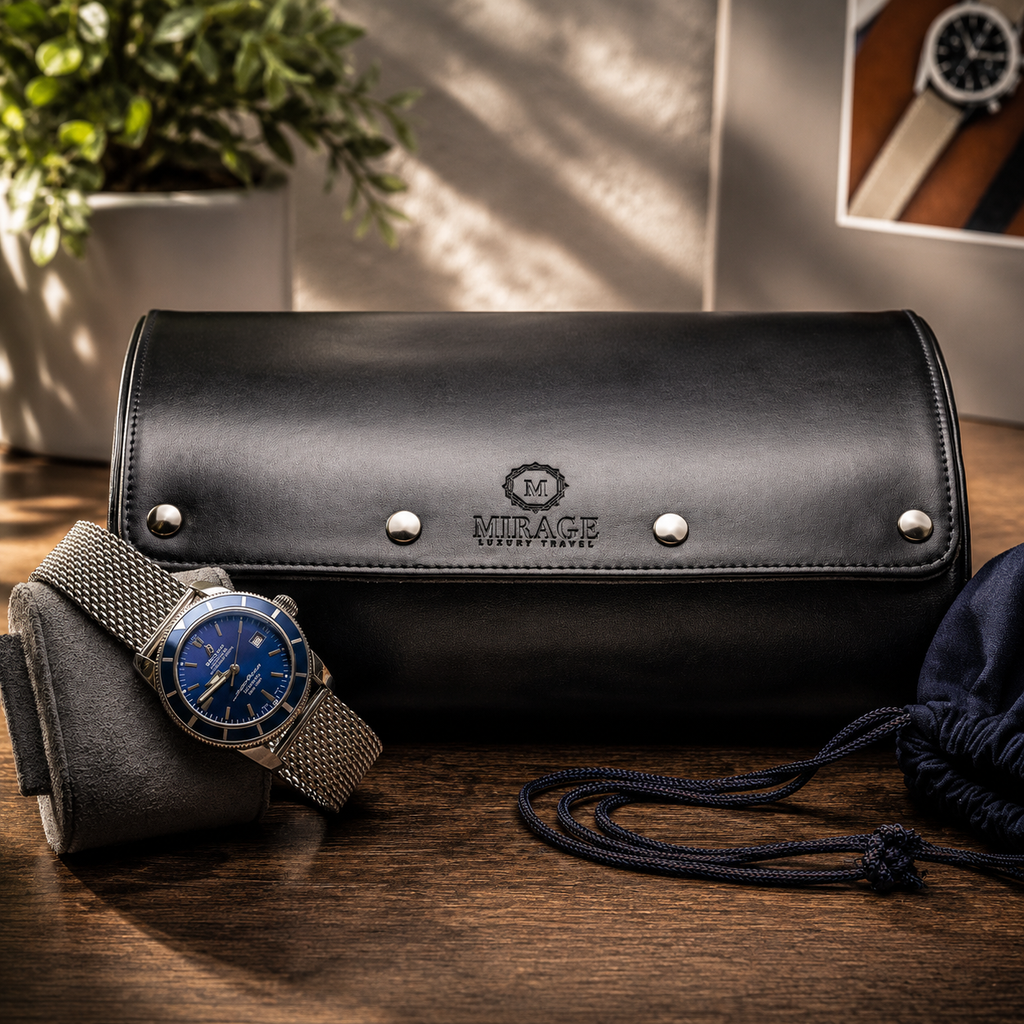 6 Watch Travel Case Vegan Leather Watch Roll (Midnight Blue)