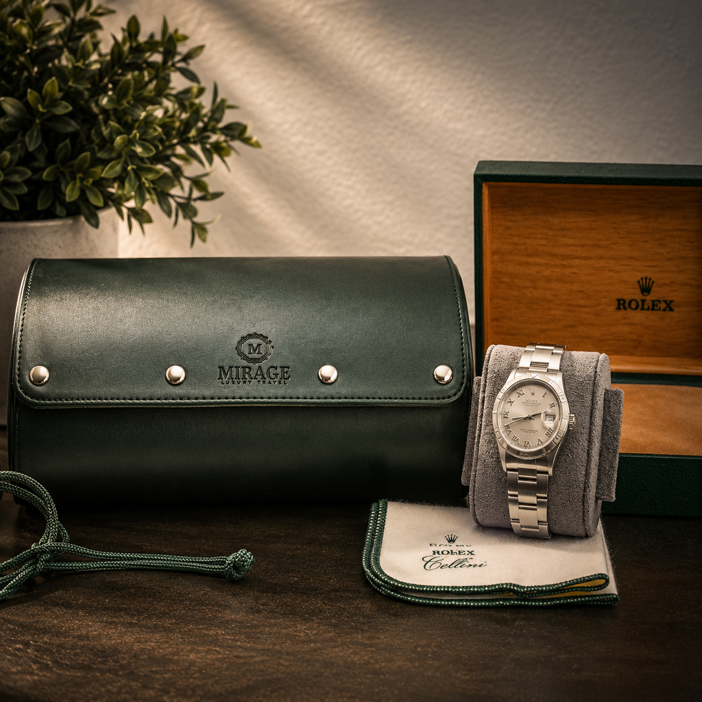 6 Watch Travel Case Vegan Leather Watch Roll (Royal Green)