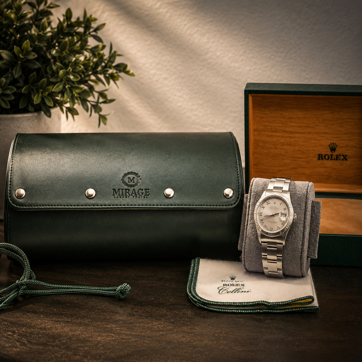 6 Watch Travel Case Vegan Leather Watch Roll (Royal Green)