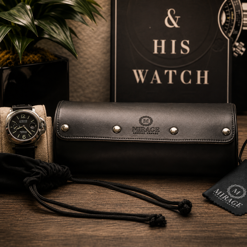 3 Watch Travel Case Vegan Leather Watch Roll (Jade Black - White Interior)