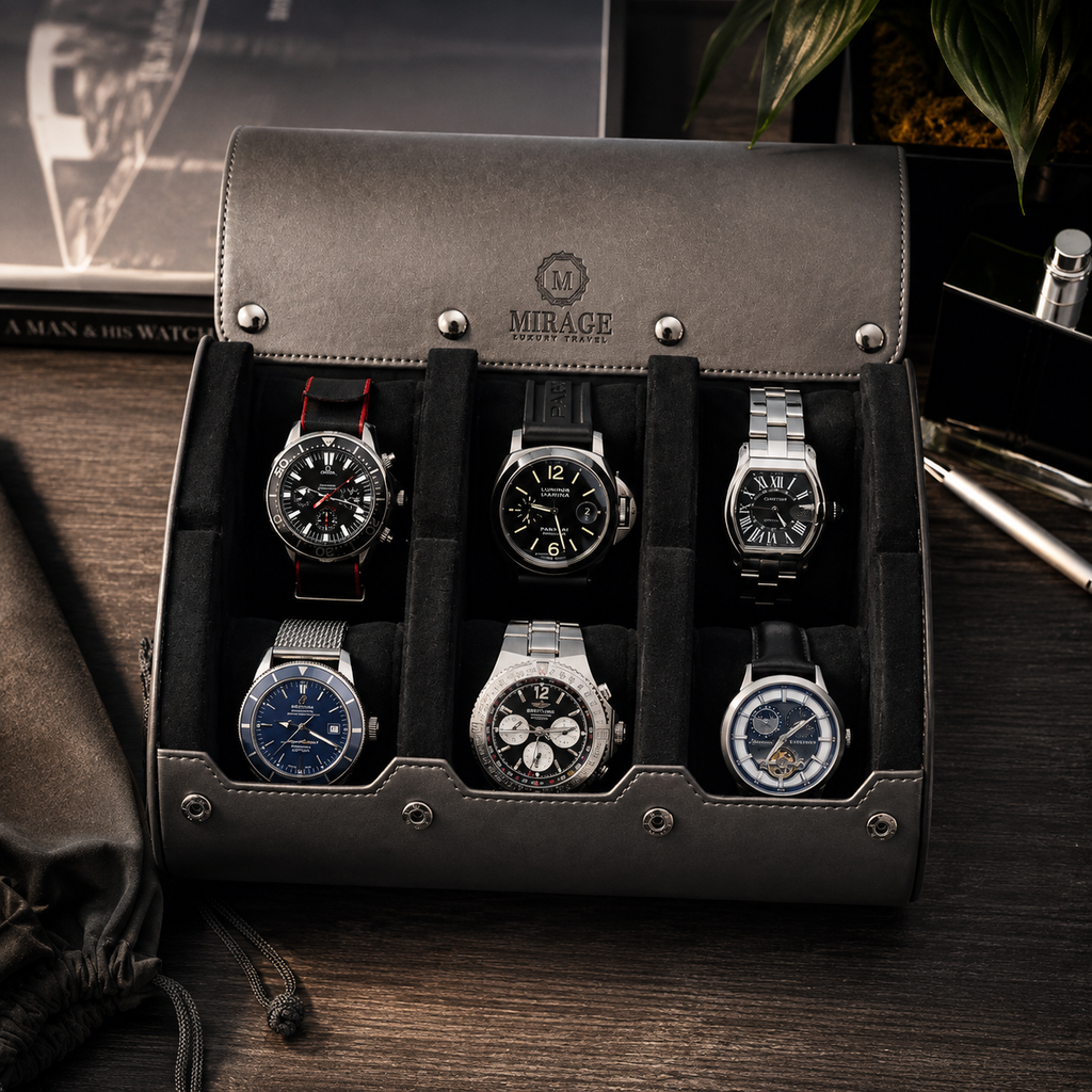 6 Watch Travel Case Vegan Leather Watch Roll (Slate Gray)