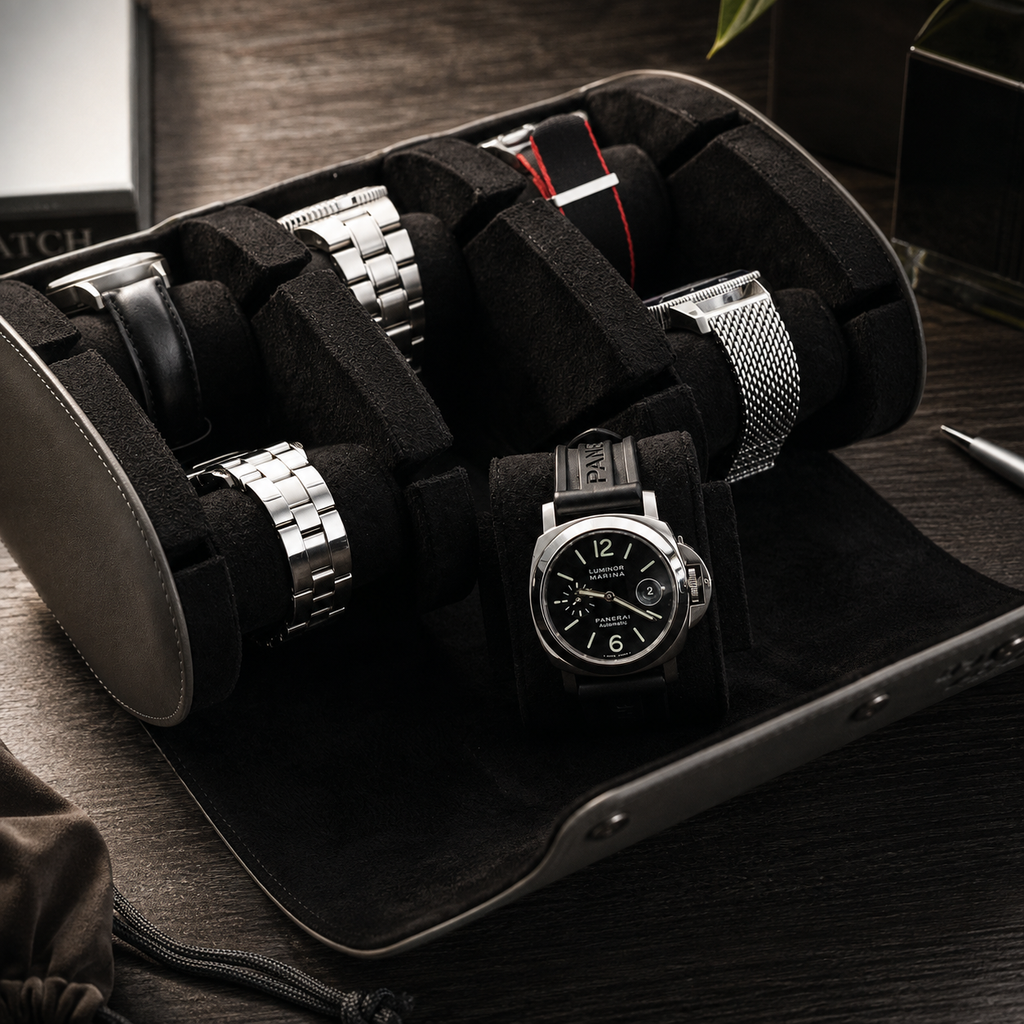 6 Watch Travel Case Vegan Leather Watch Roll (Slate Gray)