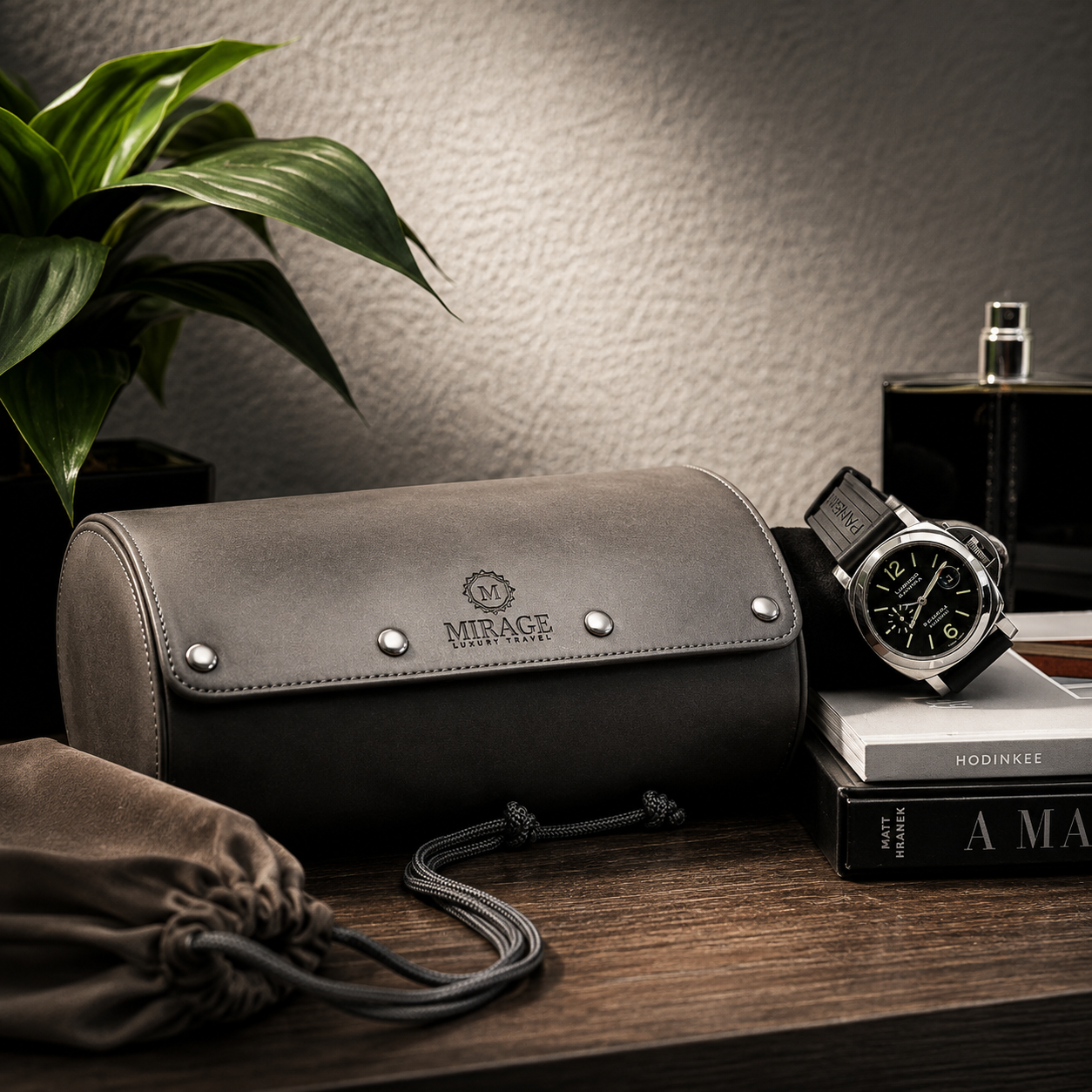6 Watch Travel Case Vegan Leather Watch Roll (Slate Gray)