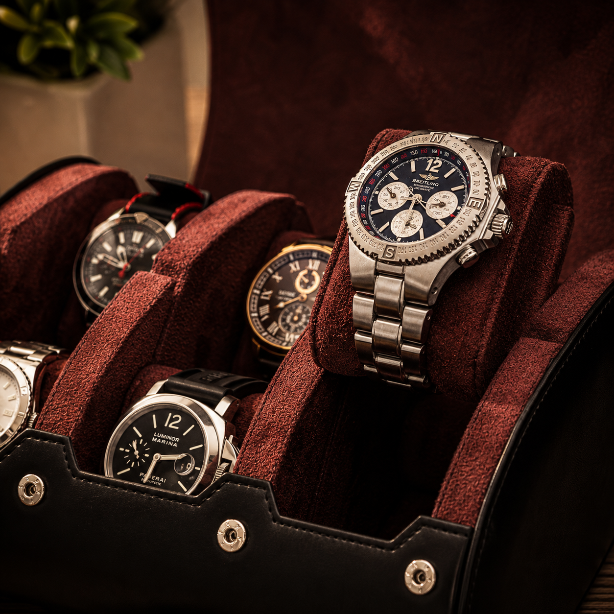 6 Watch Travel Case Vegan Leather Watch Roll (Jade Black)