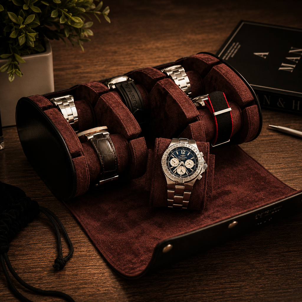 6 Watch Travel Case Vegan Leather Watch Roll (Jade Black)