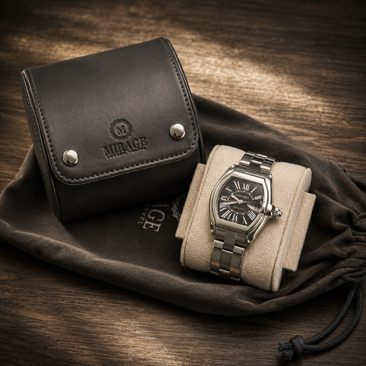 1 Watch Travel Case Vegan Leather Watch Roll (Slate Gray - White Interior)