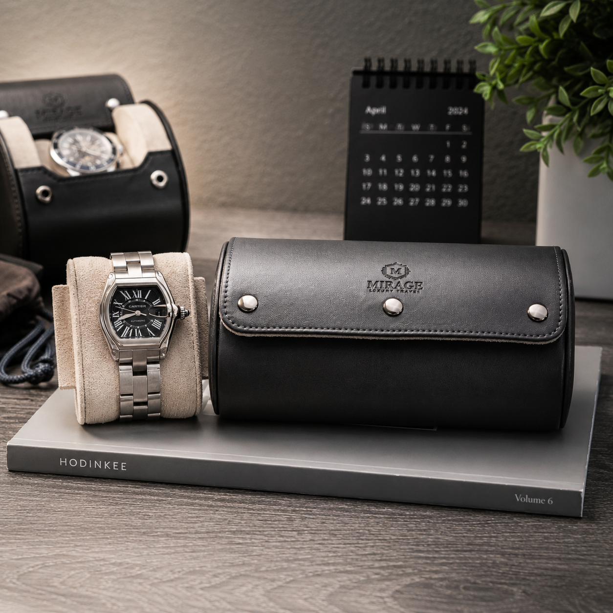 2 Watch Travel Case Vegan Leather Watch Roll (Slate Gray - White Interior)