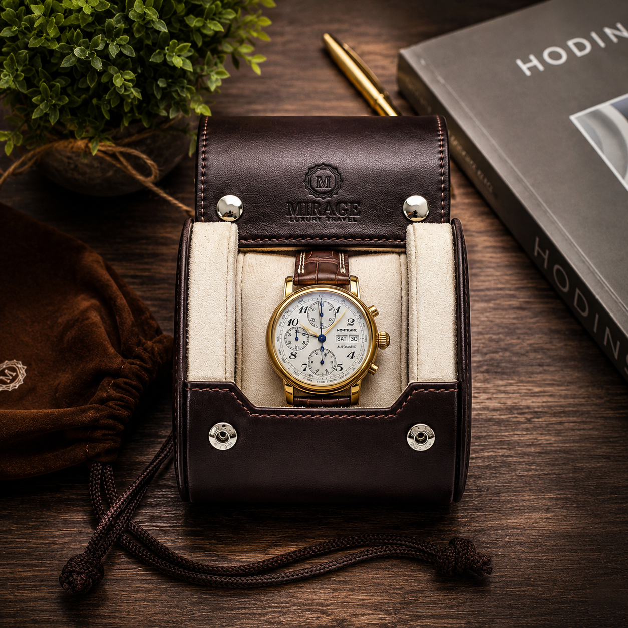 1 Watch Travel Case Vegan Leather Watch Roll (Espresso Brown Ivory White)