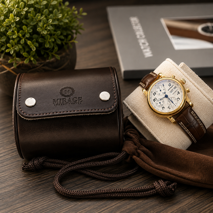 1 Watch Travel Case Vegan Leather Watch Roll (Espresso Brown Ivory White)