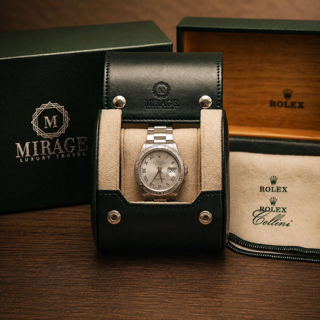 1 Watch Travel Case Vegan Leather Watch Roll (Royal Green - White Interior)
