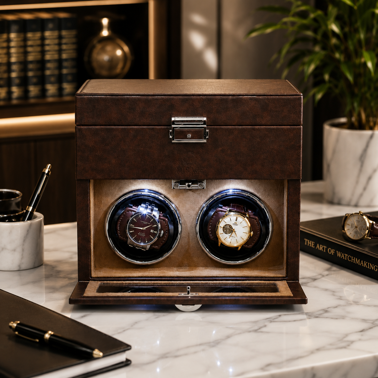 Luxury Automatic Watch Winder Box | Coffee Brown