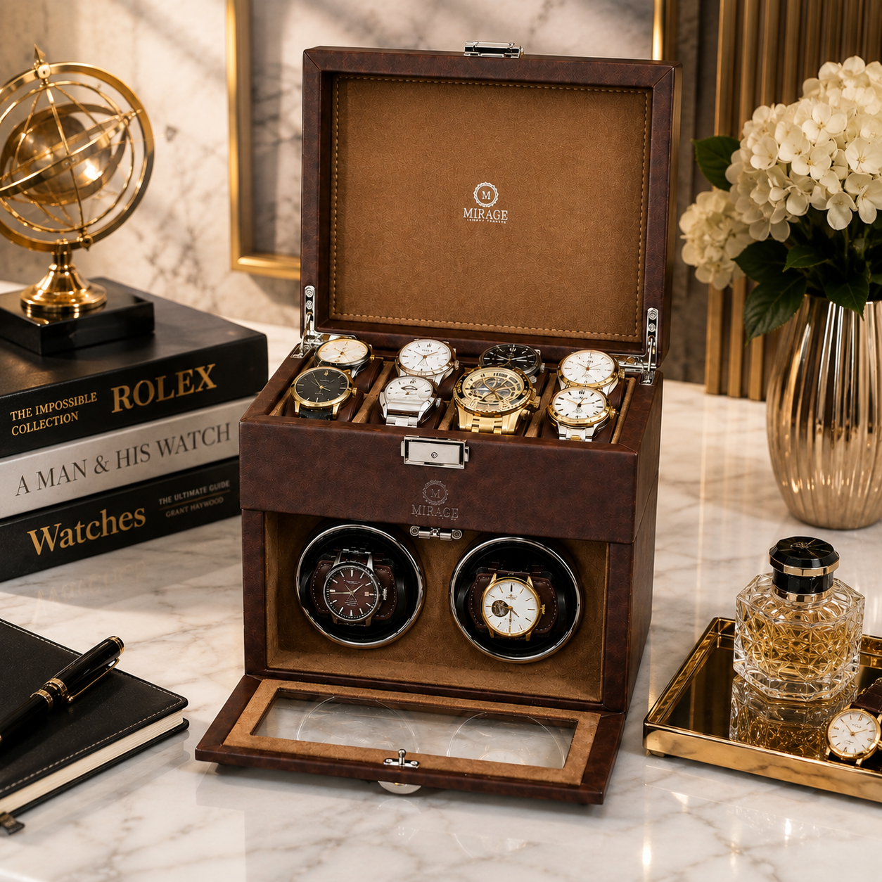 Luxury Automatic Watch Winder Box | Coffee Brown