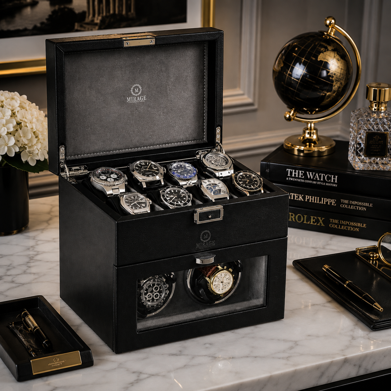 Automatic Watch Winder - Luxury Watch Winder Box (Ebony Black)