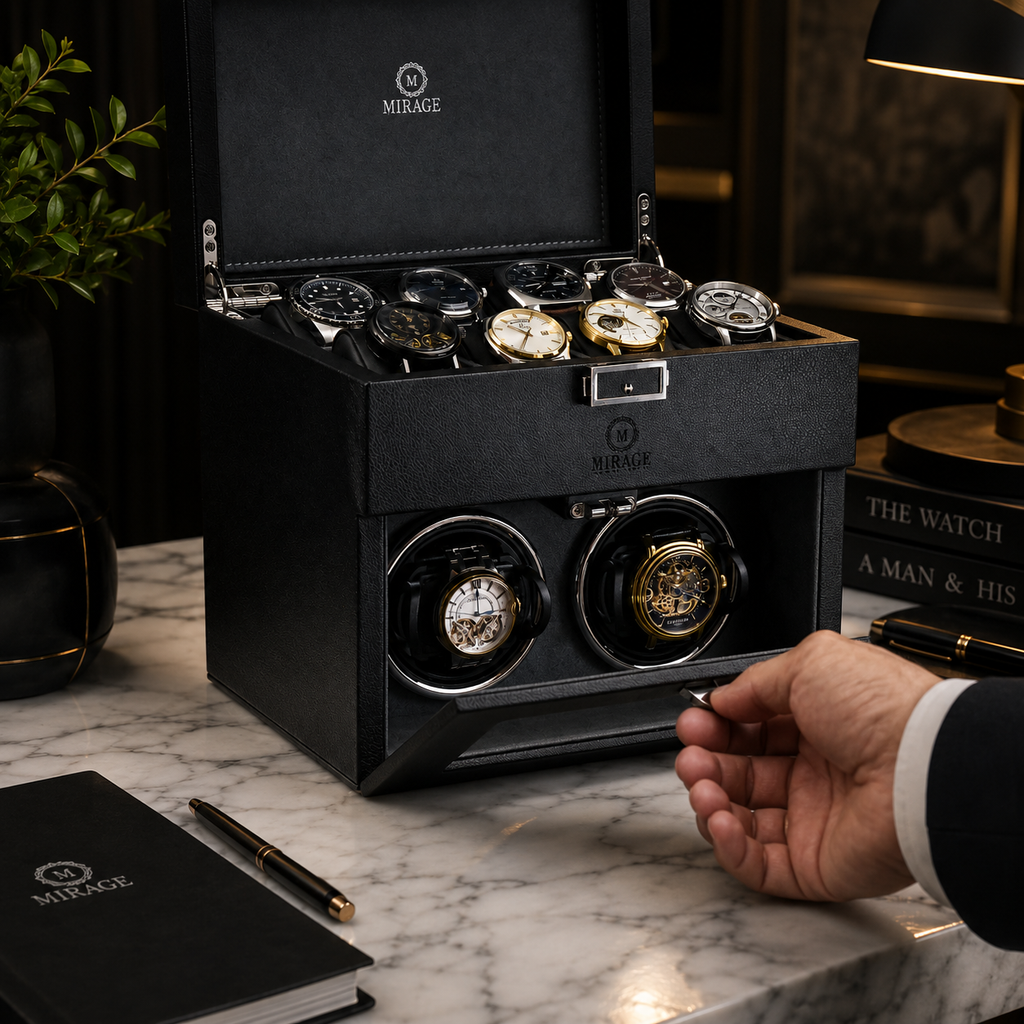 Automatic Watch Winder - Luxury Watch Winder Box (Ebony Black)
