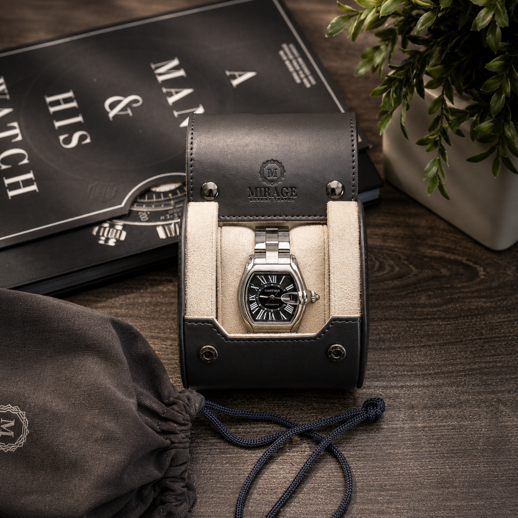 1 Watch Travel Case Vegan Leather Watch Roll (Slate Gray - White Interior)