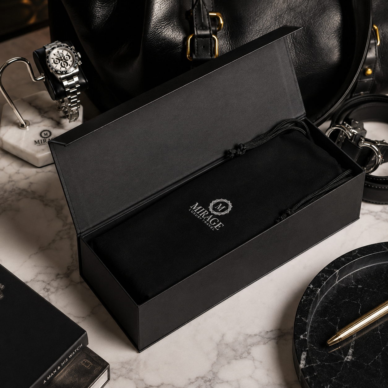 4 Watch Travel Case Full-grain Leather Watch Roll (Sable Black)