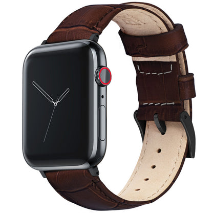 Apple Watch Coffee Brown Alligator Grain Leather Watch Band
