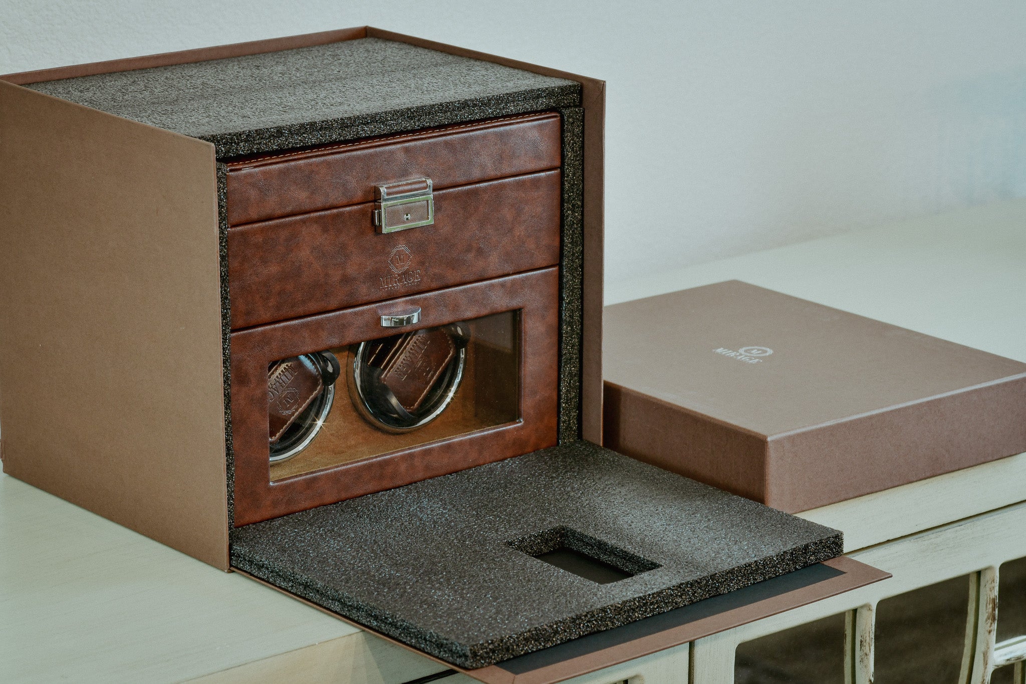 Luxury Automatic Watch Winder with Storage | Coffee Brown | Mirage