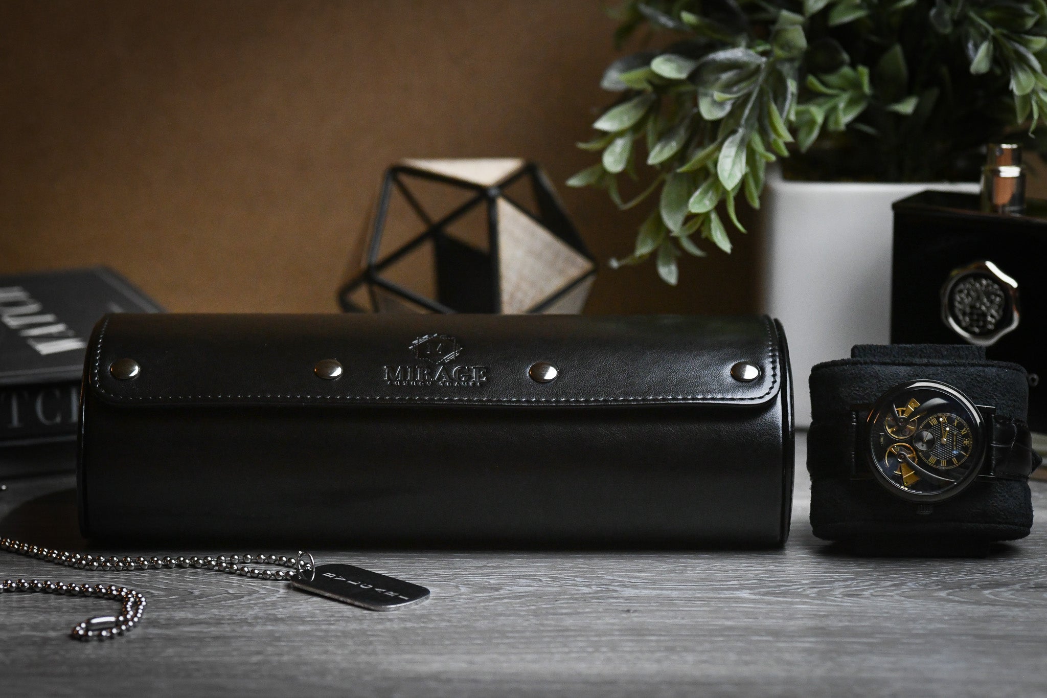 3 Watch Travel Case Vegan Leather Watch Roll (Super Black)