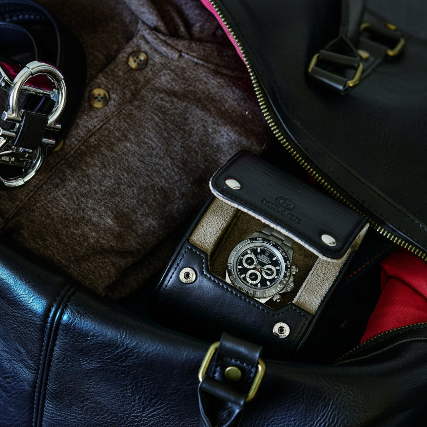 1 Watch Travel Case Full-grain Leather Watch Roll (Sable Black)