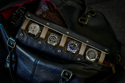 Sable Black Saffiano Leather Watch Roll Case für 4 Uhren