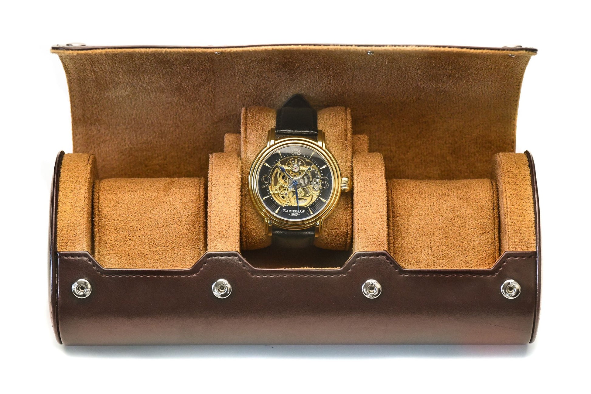 Espresso Brown premium vegan leather 3 watch roll with suede interior luxury watch travel case for Rolex Omega Tudor Seiko collectors