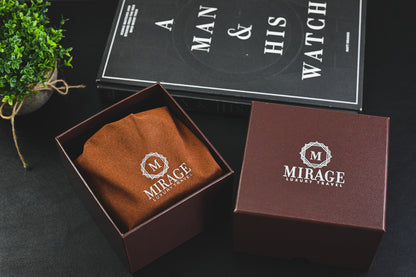 Mirage Luxury Travel Signature Collection Espresso Brown 1-watch roll presented in premium gift-ready packaging with a microfiber cloth and soft-touch velvet travel bag.