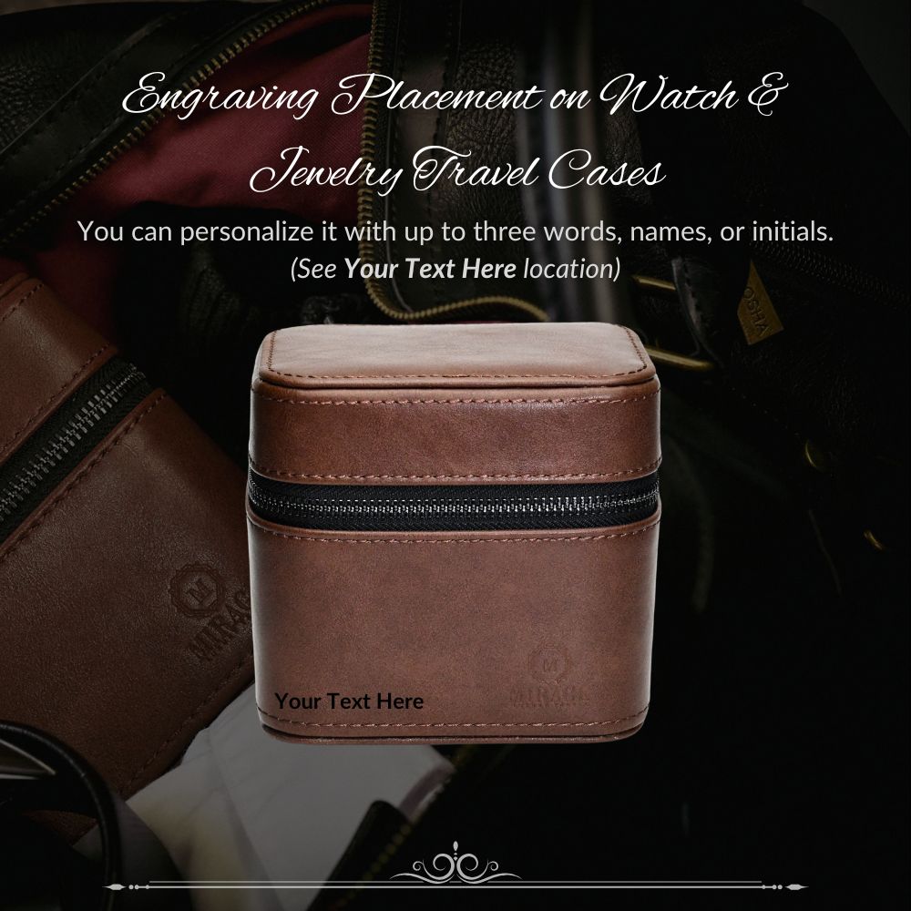 Coffee Brown genuine leather watch and jewelry travel case displayed in a professional lifestyle scene, ideal for travel, luxury watch storage, and executive gifting.