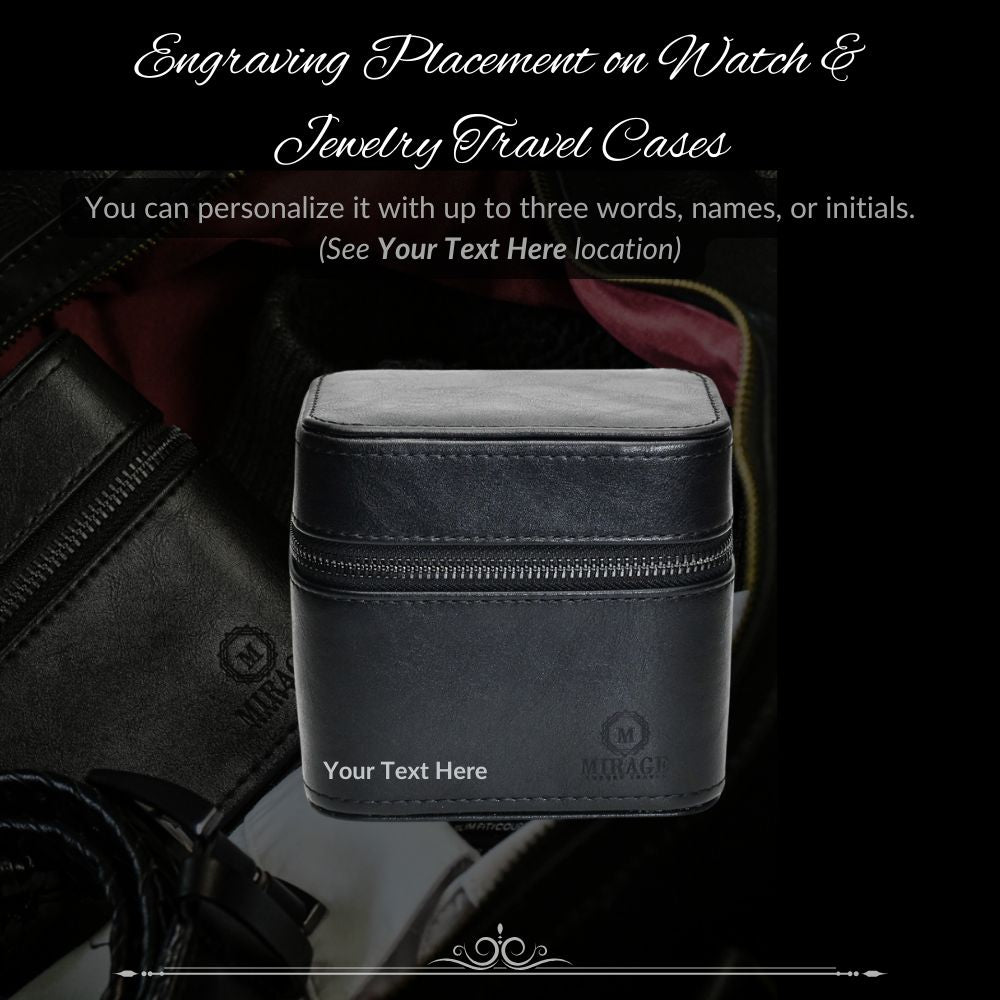 Obsedian Black genuine leather watch and jewelry travel case featured in a professional lifestyle setting, ideal for travel, luxury watch storage, and executive gifting.