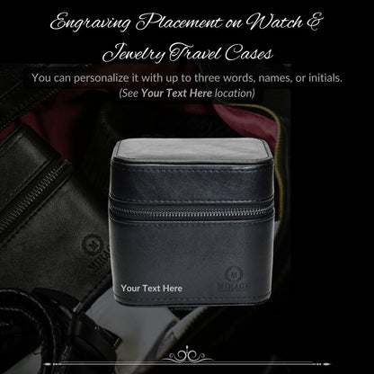 Obsedian Black genuine leather watch and jewelry travel case featured in a professional lifestyle setting, ideal for travel, luxury watch storage, and executive gifting.