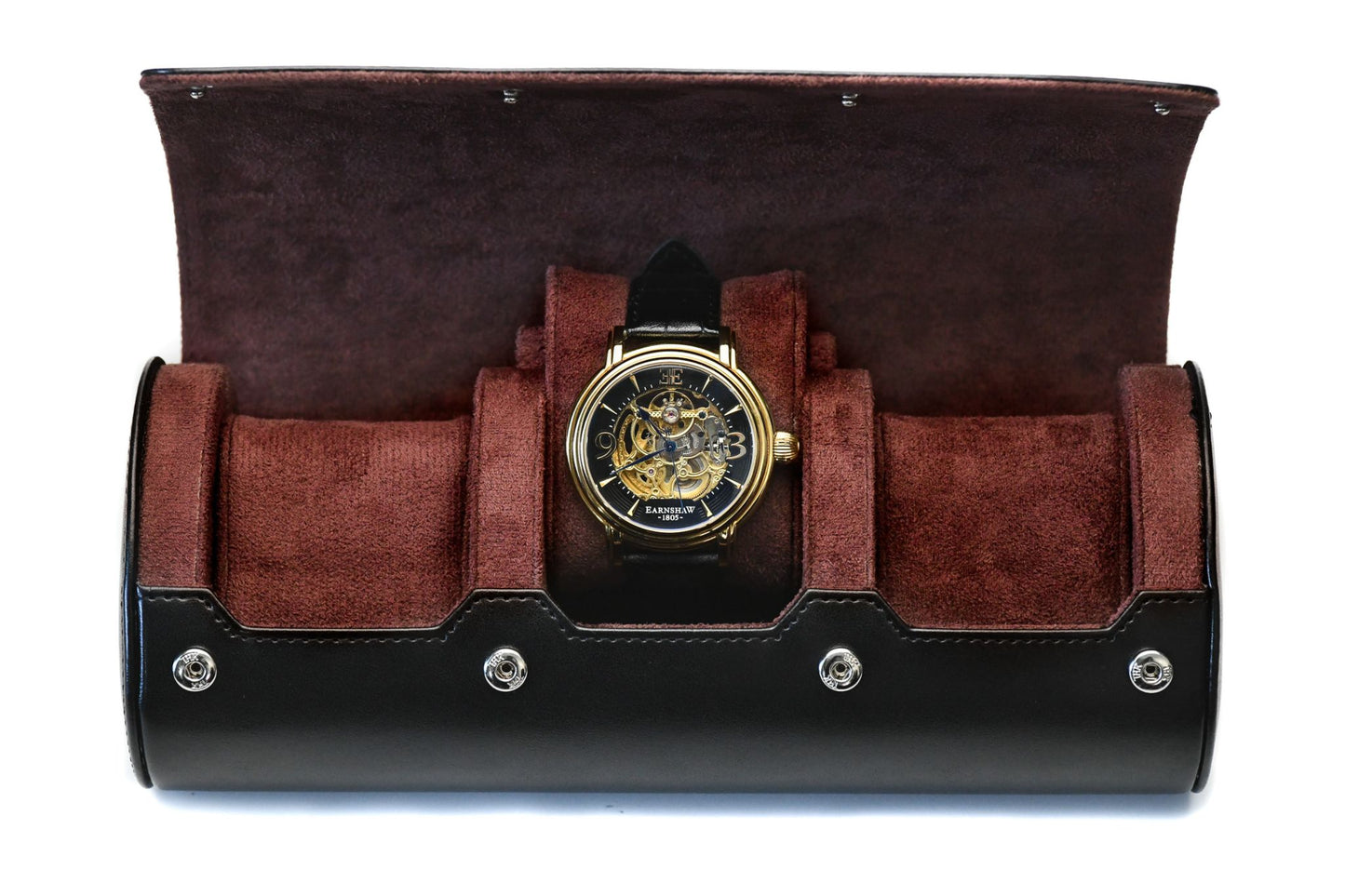 Jade Black premium vegan leather 3 watch roll with suede interior luxury travel case for Rolex Omega Tudor Seiko watches