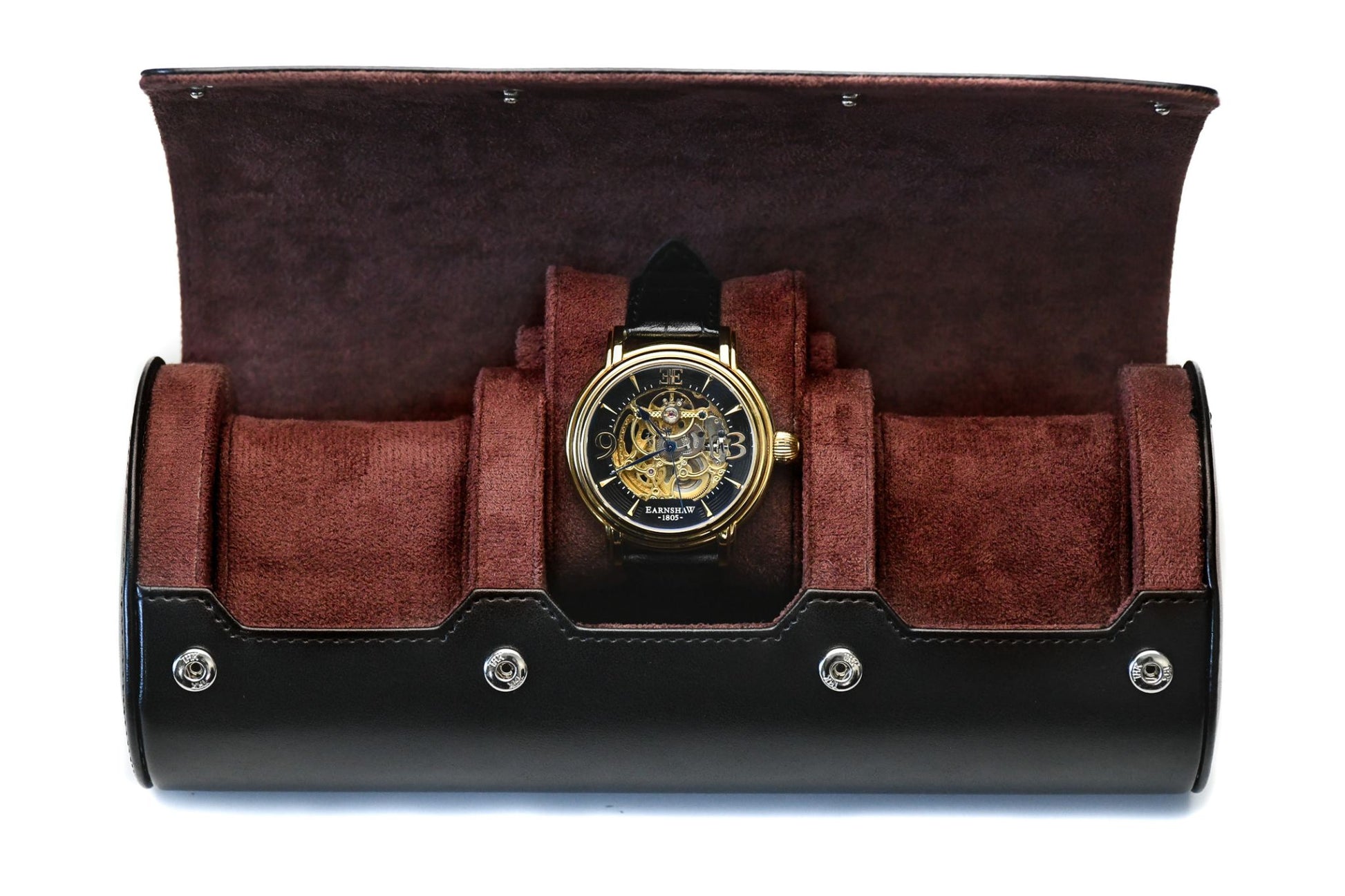 Jade Black premium vegan leather 3 watch roll with suede interior luxury travel case for Rolex Omega Tudor Seiko watches
