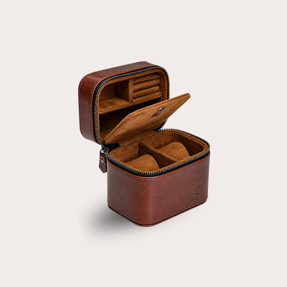 Watch and Jewelry Travel Case -  Coffee Brown Leather