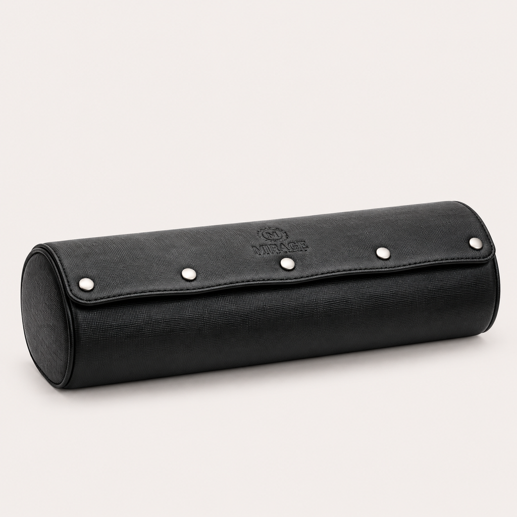 4-Watch Travel Case Saffiano Leather Watch Roll (Sable Black)