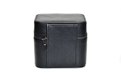 Closed Obsedian Black genuine leather watch and jewelry travel case showcasing its compact travel-ready design and premium craftsmanship.