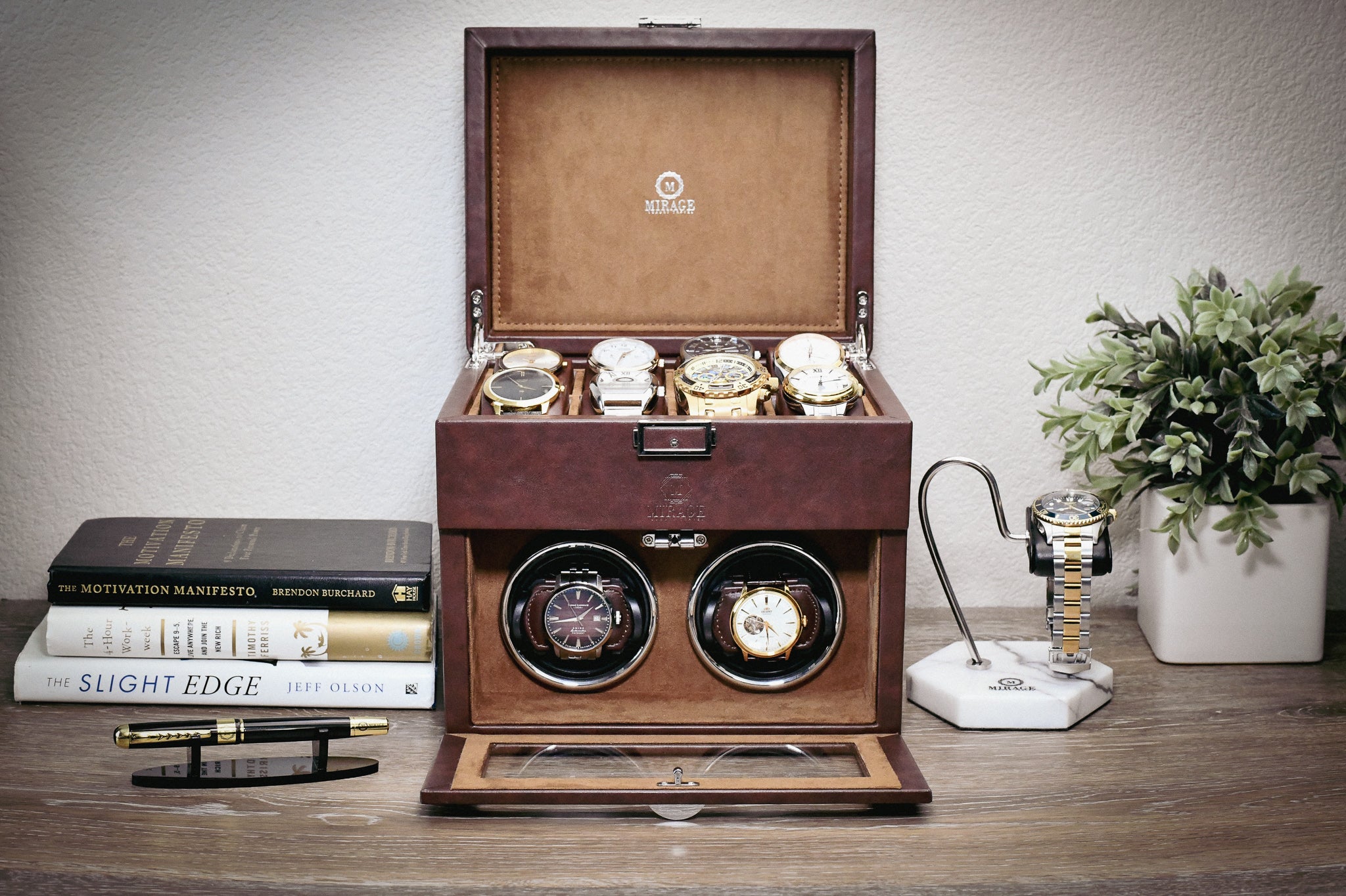 Luxury Automatic Watch Winder with Storage | Coffee Brown | Mirage