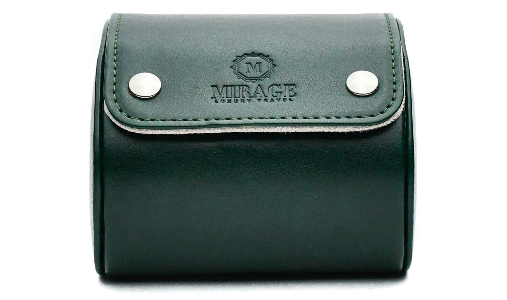 Royal Green vegan leather 1 watch roll with ivory white suede interior for luxury watch storage and travel.