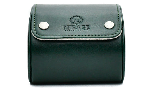 Royal Green vegan leather 1 watch roll with ivory white suede interior for luxury watch storage and travel.