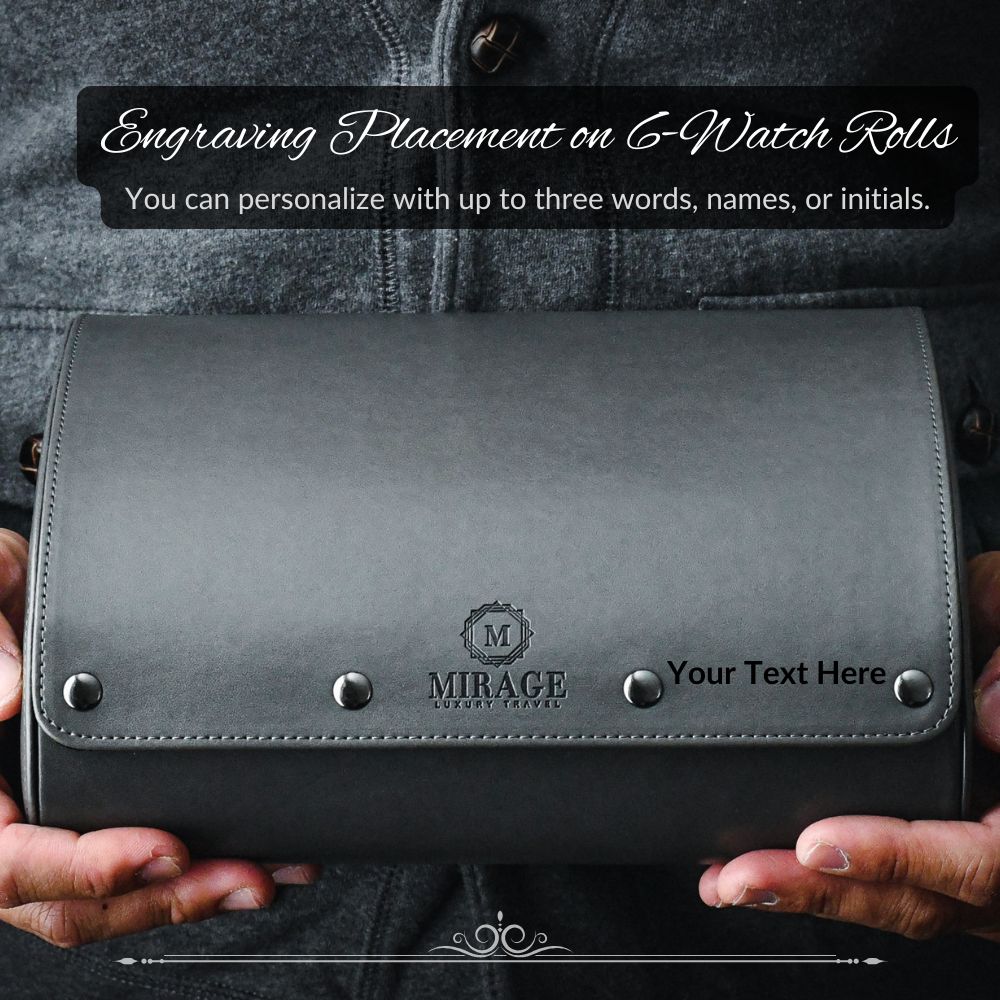 Mirage Luxury Travel Signature Collection watch roll engraving guide for luxury watch travel cases