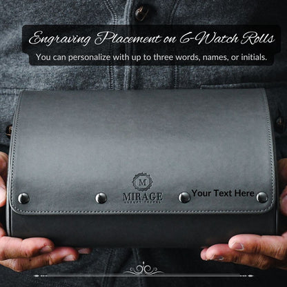 Mirage Luxury Travel Signature Collection watch roll engraving guide for luxury watch travel cases