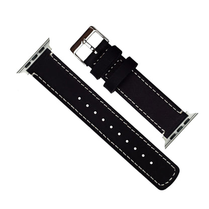 Apple Black Leather White Stitching Watch Band