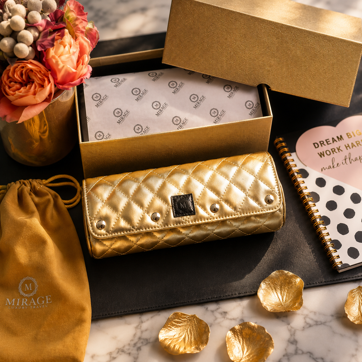 La cassa Mirage Royal Gold da 3 orologi da donna