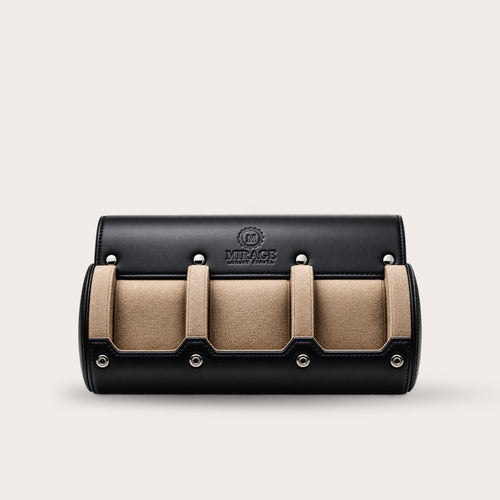 3 Watch Travel Case Full-grain Leather Watch Roll (Sable Black)