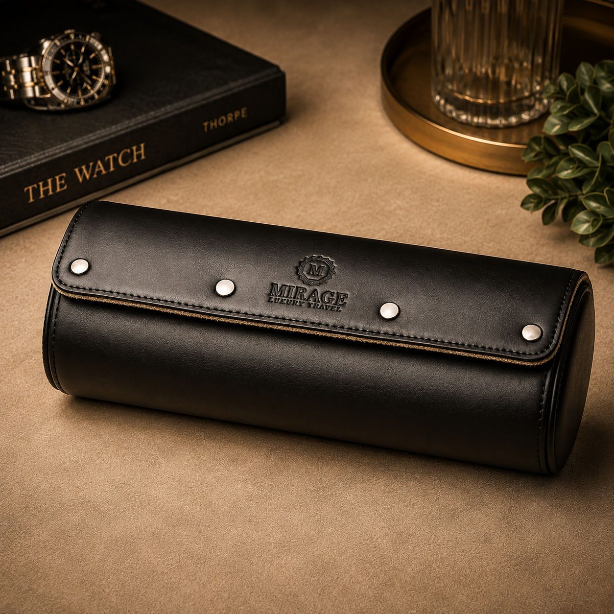 Sable Black Saffiano lederen horlogerolhouder 3-horloges