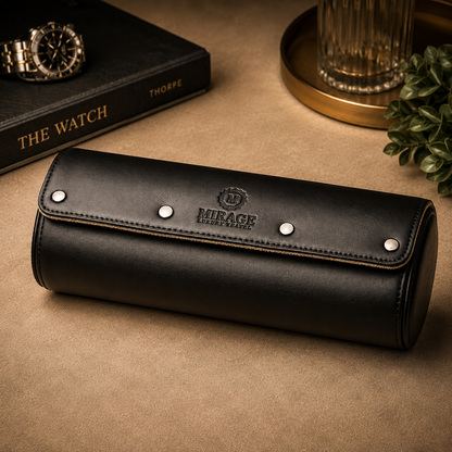 Sable Black Saffiano lederen horlogerolhouder 3-horloges