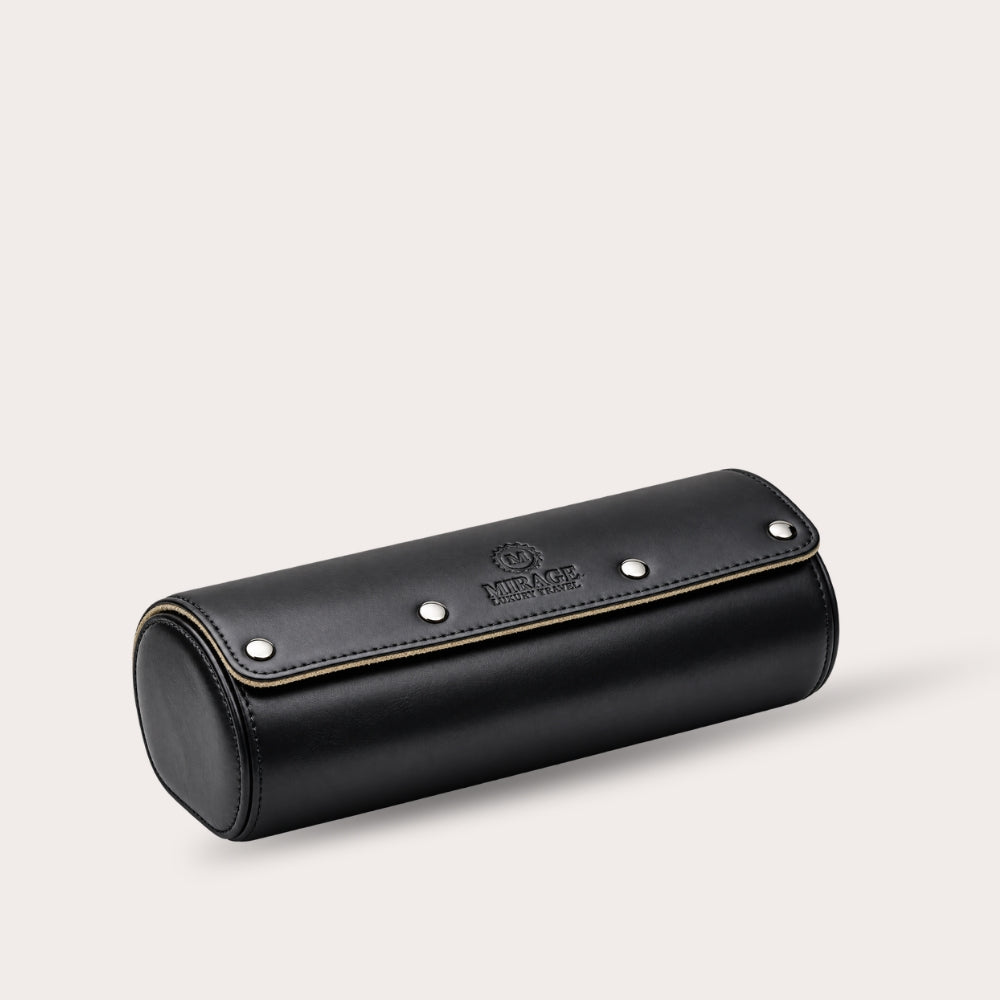 3 Watch Travel Case Full-grain Leather Watch Roll (Sable Black)