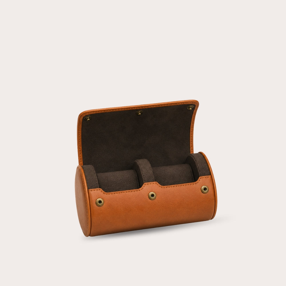 Tawny Brown Full-grain Cow Leather Watch Roll - 2 Watches