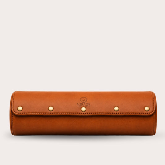 Luxury 4 Watch Travel Case | Full-Grain Cow Leather | Tawny Brown