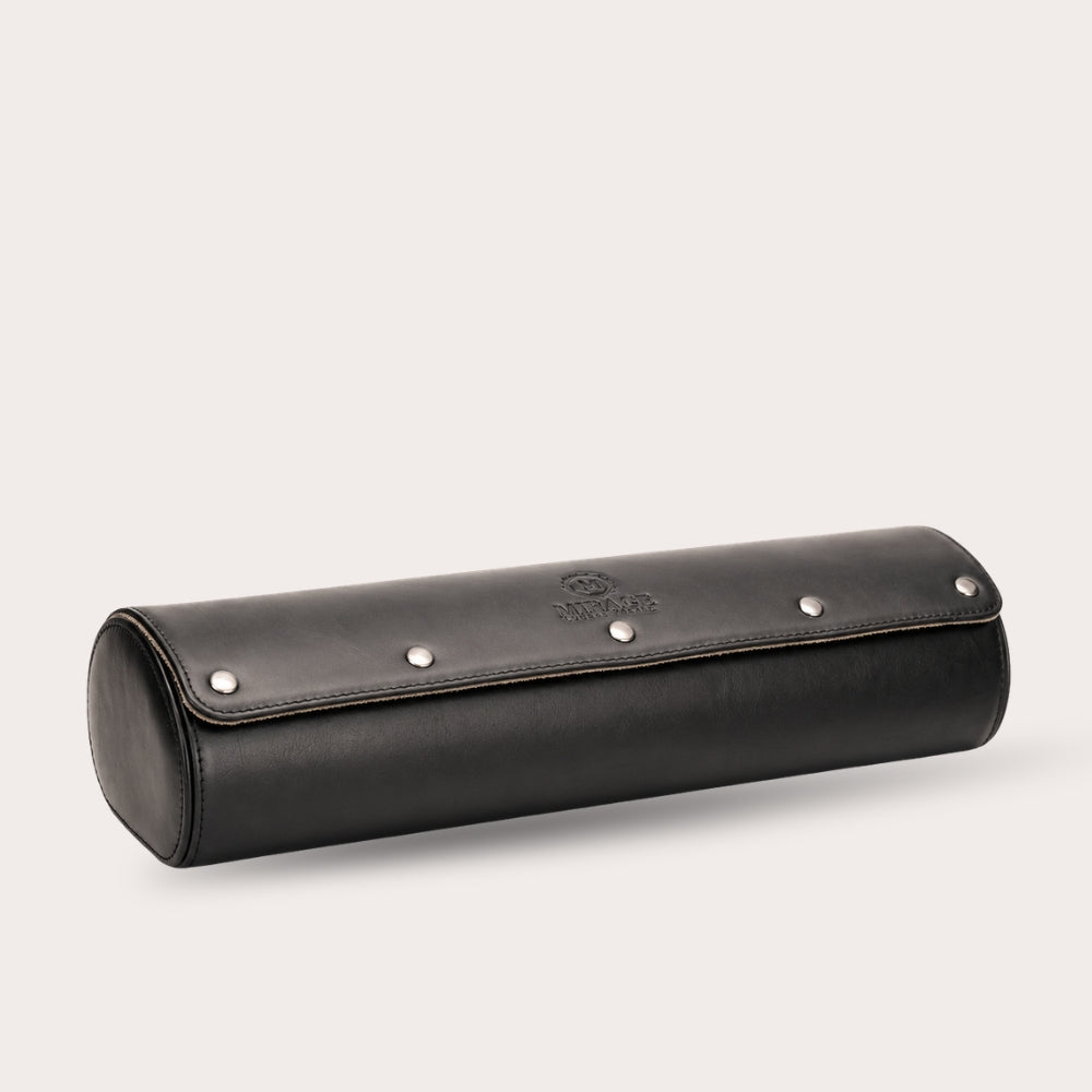 Sable Black Saffiano Leather Watch Roll Case für 4 Uhren